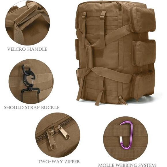 Military Duffel Bag 50L Gym Bag for Men Convertible Weekend Backpack - Picture 3 of 6